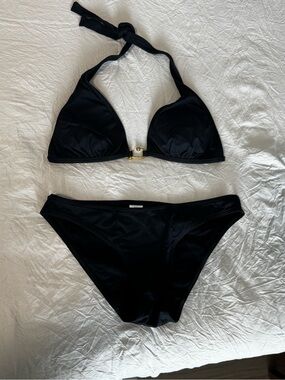 BCBGMaxAzria Black Halter Triangle Bikini Set